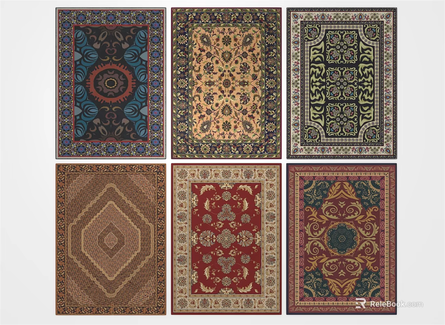 Square Rugs With Various Traditional Patterns And Assorted Colors For Home Decor 3d model 