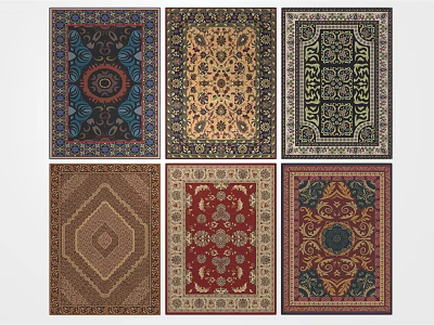 Square Rugs With Various Traditional Patterns And Assorted Colors For Home Decor 3d model
