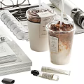 Modern Decorative Ornament Set with Iced Drink Cup Paper Notebook Stationery and Vintage Camera