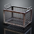 Vintage Style Decorative Storage Container with Metal Grid Wooden Frame Handles and Wheels