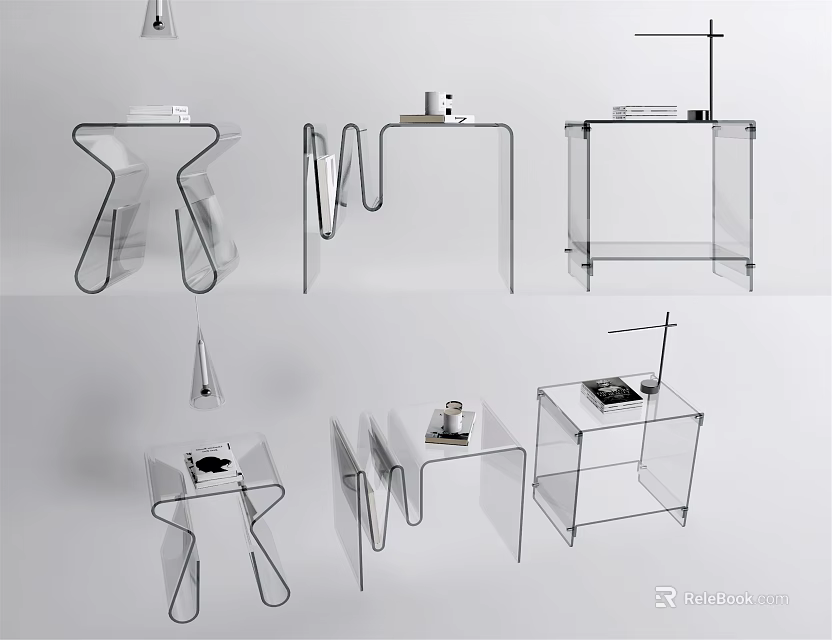 Modern Transparent Bedside Tables with Minimalist Design Sleek Shelves and Geometric Shapes 3d model 