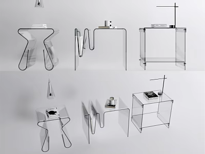 Modern Transparent Bedside Tables with Minimalist Design Sleek Shelves and Geometric Shapes 3d model