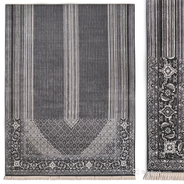 Modern Square Rug With Vertical Stripes Geometric Patterns And Ornamental Borders 3d model 