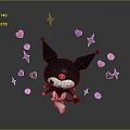 Cute Black Bat Eared Cartoon Character With Pink Skull Face And Decorative Stars Hearts Skulls