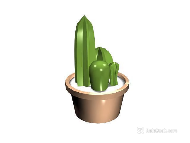 Green Cactus Like Potted Bonsai Plant With Brown Pot And White Substrate 3d model 