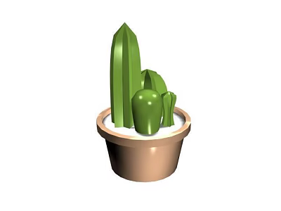Green Cactus Like Potted Bonsai Plant With Brown Pot And White Substrate 3d model