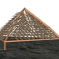 Triangular Landscape Pavilion With Orange Frame And Petal Shaped Hollow Out Design On Rocky Ground