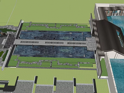 Modern Sales Office Building Exterior Design With Water Features And Landscaped Courtyard 3d model