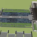 Modern Sales Office Building Exterior Design With Water Features And Landscaped Courtyard