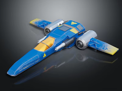Blue Sci Fi Spaceship Design With Yellow Accents Twin Engines And Cosmic Details 3d model