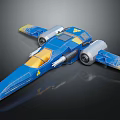 Blue Sci Fi Spaceship Design With Yellow Accents Twin Engines And Cosmic Details