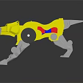 Design of Yellow Mechanical Leopard Creature with Gray Legs Black Wheel and Red Blue Accents