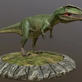 Green Reptile Dinosaur Model Standing On Stone Base With Grassy Platform 3d model
