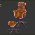 Orange High Back Upholstered Modern Armchair with Matching Ottoman and Metal Base