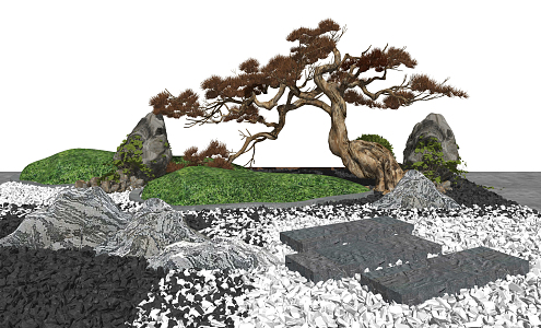 New Chinese style landscape sketch landscape stone dry landscape 3d model