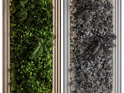 Green Plant Wall With Dual Design Varied Greenery And Wooden Frame For Interior Decor 3d model