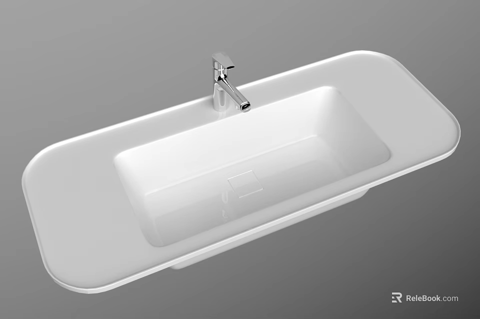 Modern White Rectangular Bathroom Washbasin With Sleek Surface And Silver Faucet 3d model 