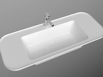 Modern White Rectangular Bathroom Washbasin With Sleek Surface And Silver Faucet 3d model