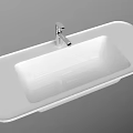 Modern White Rectangular Bathroom Washbasin With Sleek Surface And Silver Faucet