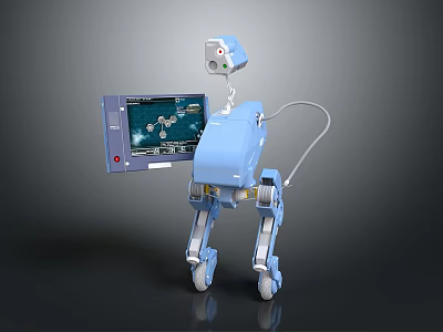 Blue Mechanical Robot With Four Legs Display Screen And Camera Interface 3d model