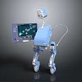 Blue Mechanical Robot With Four Legs Display Screen And Camera Interface 3d model