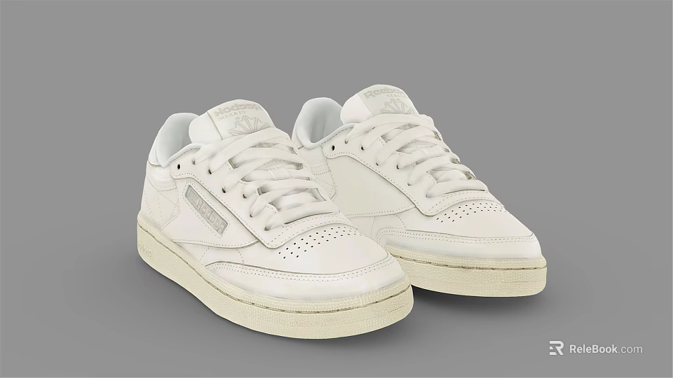 White Low Top Lace Up Casual Sneakers With Breathable Design And Light Sole 3d model 