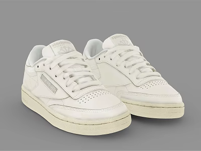 White Low Top Lace Up Casual Sneakers With Breathable Design And Light Sole 3d model