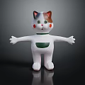 Cartoon Cat Character Figure With White Body Colorful Head Red Cheeks Green Collar And Pocket