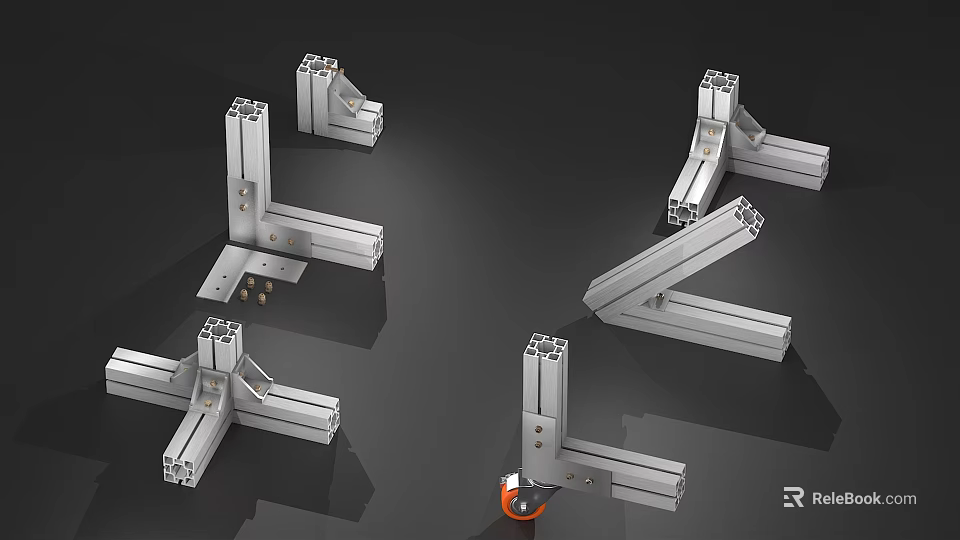 Silver Metal Hardware Tools Featuring L Shaped Brackets And Wheeled Components 3d model 
