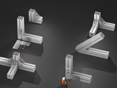 Silver Metal Hardware Tools Featuring L Shaped Brackets And Wheeled Components 3d model