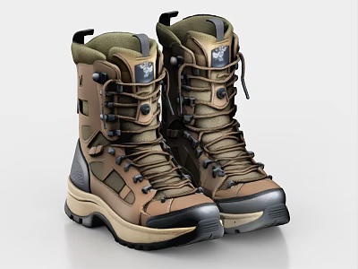 Outdoor Tactical Boots With Brown Green Colorway Lace Up Design And Durable Rubber Soles 3d model