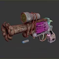 Rusty Revolver With Scope Gear Like Barrel BODAI Text And Bullet Worn Vintage Design 3d model