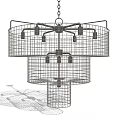 Industrial Style Multi Layer Metal Frame Chandelier With Grid Design And Chain Hanging