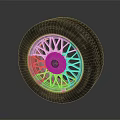 Automotive Tire with Wheel Rim Detailed Spoke Design and Tread Pattern on Gray Background