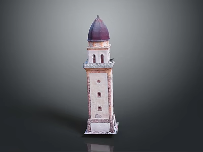 Decorative Tower Model With Purple Dome Light Colored Body Windows And Base 3d model