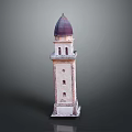 Decorative Tower Model With Purple Dome Light Colored Body Windows And Base 3d model