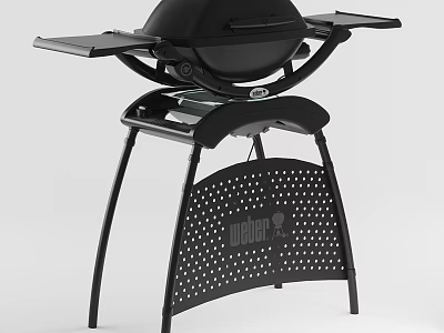 Sturdy Black Outdoor Grill With Stand And Side Shelves Perforated Panel Design 3d model