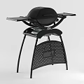 Sturdy Black Outdoor Grill With Stand And Side Shelves Perforated Panel Design