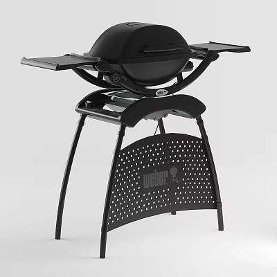 Sturdy Black Outdoor Grill With Stand And Side Shelves Perforated Panel Design 3d model
