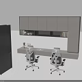 Modern Desk Interior Design With Two Office Chairs And Books In Cabinets