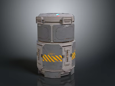 Grey Landscape With Industrial Cylindrical Container Yellow Black Stripes And Metal Parts 3d model