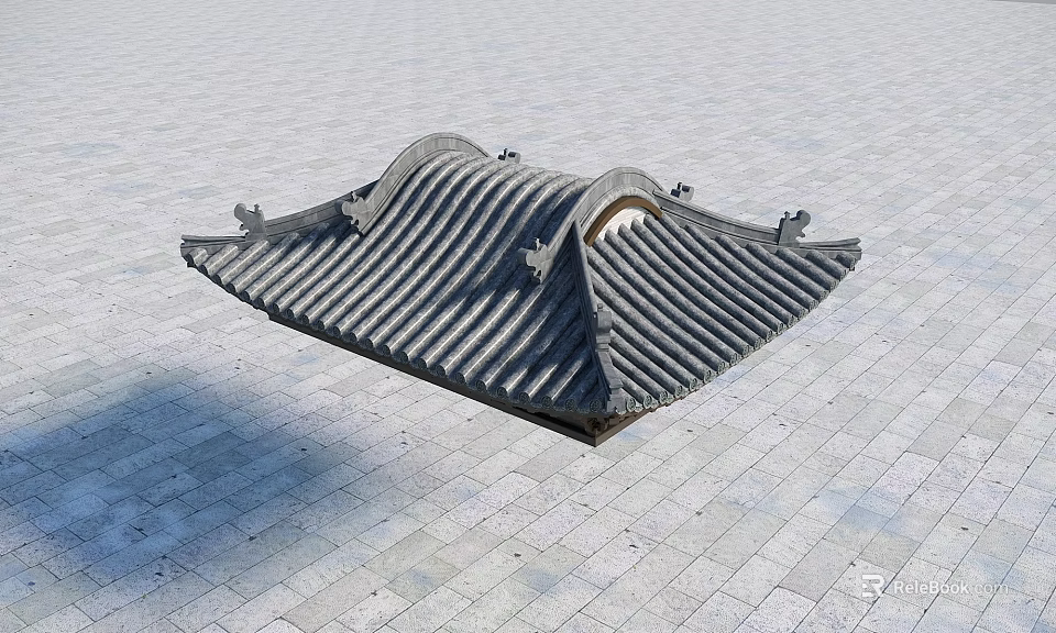 Traditional Chinese Roof With Neatly Arranged Gray Tiles And Curved Eaves 3d model 