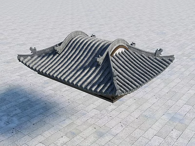 Traditional Chinese Roof With Neatly Arranged Gray Tiles And Curved Eaves 3d model