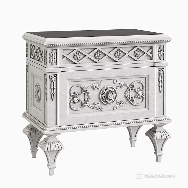 Elegant White Classic Sideboard With Carved Details Ornate Patterns Drawers And Cabinet Design 3d model 