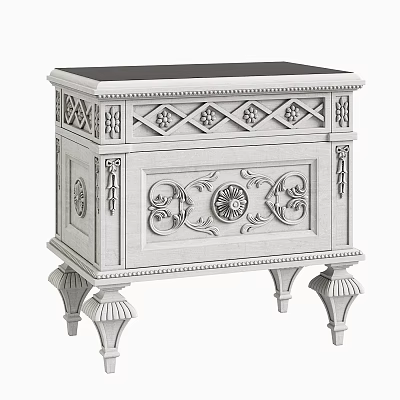 Elegant White Classic Sideboard With Carved Details Ornate Patterns Drawers And Cabinet Design 3d model