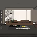 Modern Minimalist Living Room Interior With Beige Sofa Brown Armchair And Coffee Table