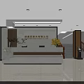 Hotel Lobby Interior With Marble Reception Desk Wooden Decorations Green Plants And Staircase