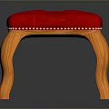 Wooden Stool With Red Padded Seat Curved Legs And Rivet Details Design