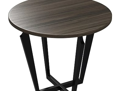 Modern Round Coffee Table Featuring Wood Grain Top And Black Metal Legs 3d model