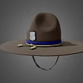 Brown Wide Brim Hat With Blue Band Badge And Decorative Tassels